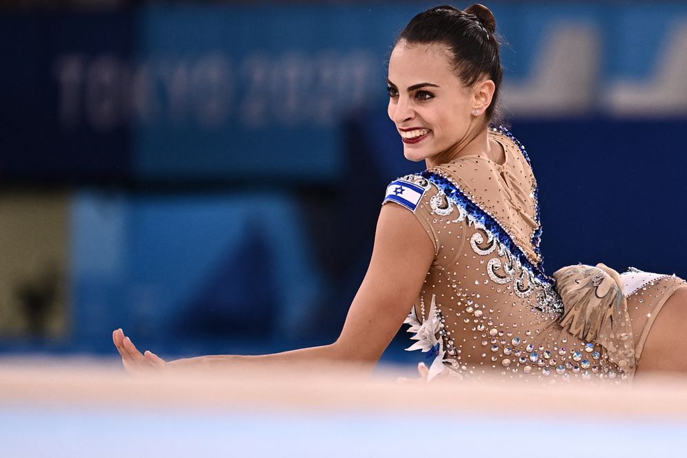 Israel's Linoy Ashram performs during the rhythmic gymnastics individual all-around final at the Tokyo 2020 Olympic Games at Ariake Gymnastics Centre in Tokyo, Japan on August 7, 2021.