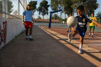 A group of Israeli children are playing soccer on May 21, 2007.