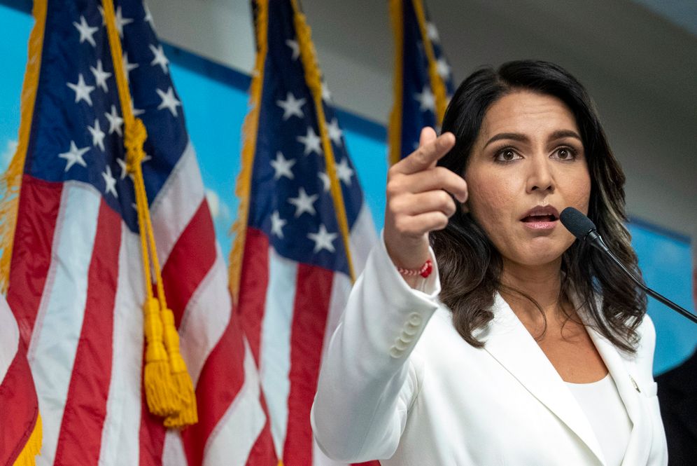 Democratic presidential candidate U.S. Rep. Tulsi Gabbard, D-Hawaii, speaks during a news conference at the 9/11 Tribute Museum, Tuesday, Oct. 29, 2019, in New York.
