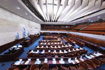 The empty assembly hall of the Israeli parliament, in Jerusalem, on June 27, 2022.