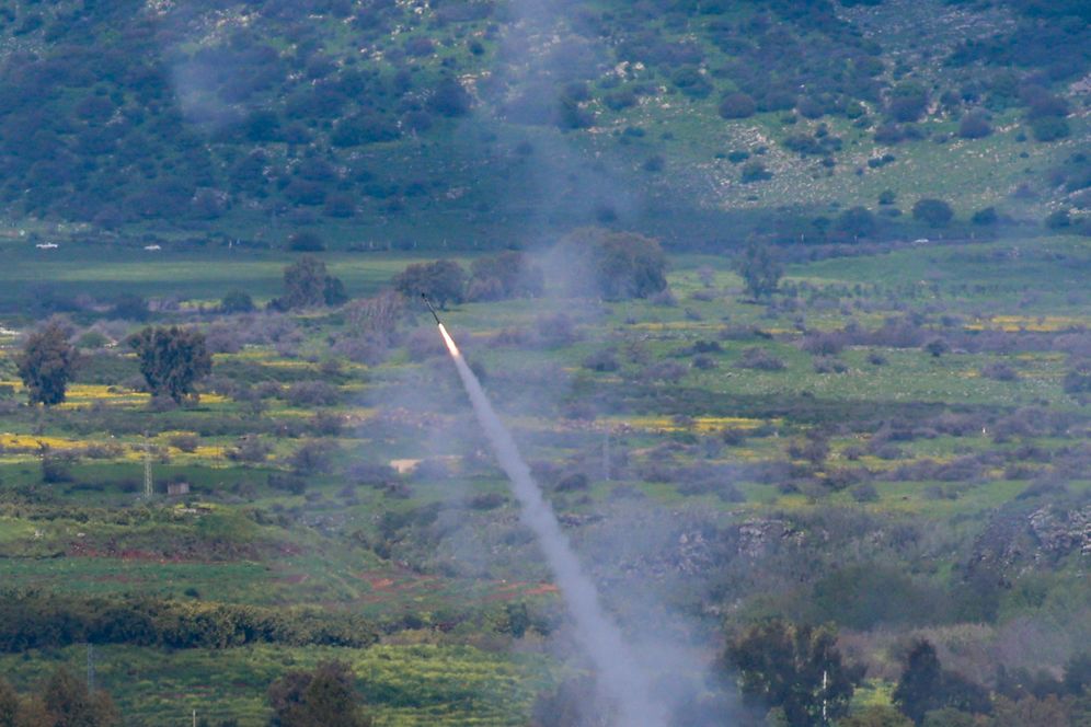 Anti-missile batterie fire interception missiles toward incoming ballistic missiles launched from Lebanon, as seen in northern Israel, during the war with Iran and Hezbollah and ongoing missile fire toward Israel, March 22, 2026. 