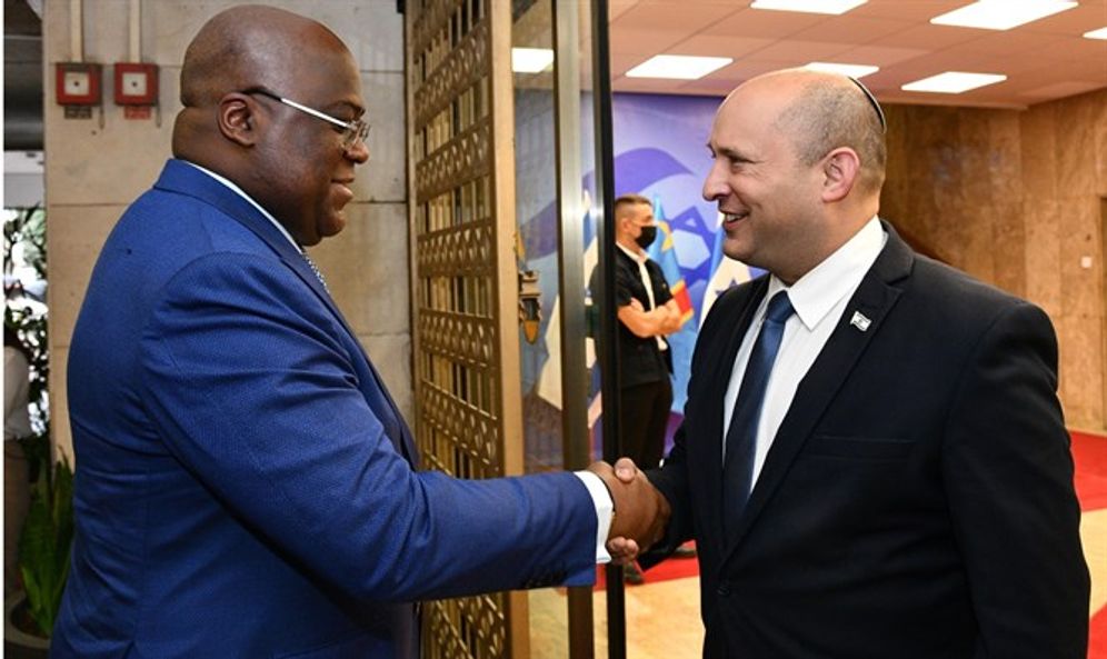 Prime Minister Naftali Bennett meets DR Congo President Felix Tshisekedi in Jerusalem on October 28, 2021.