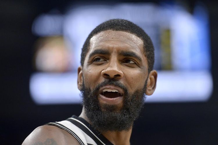 Brooklyn Nets guard Kyrie Irving during an NBA basketball game on October 24, 2022, in Memphis, Tennessee.