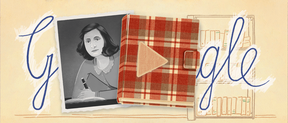 A screenshot of Google's animation slideshow honoring Anne Frank, taken on June 25, 2022.
