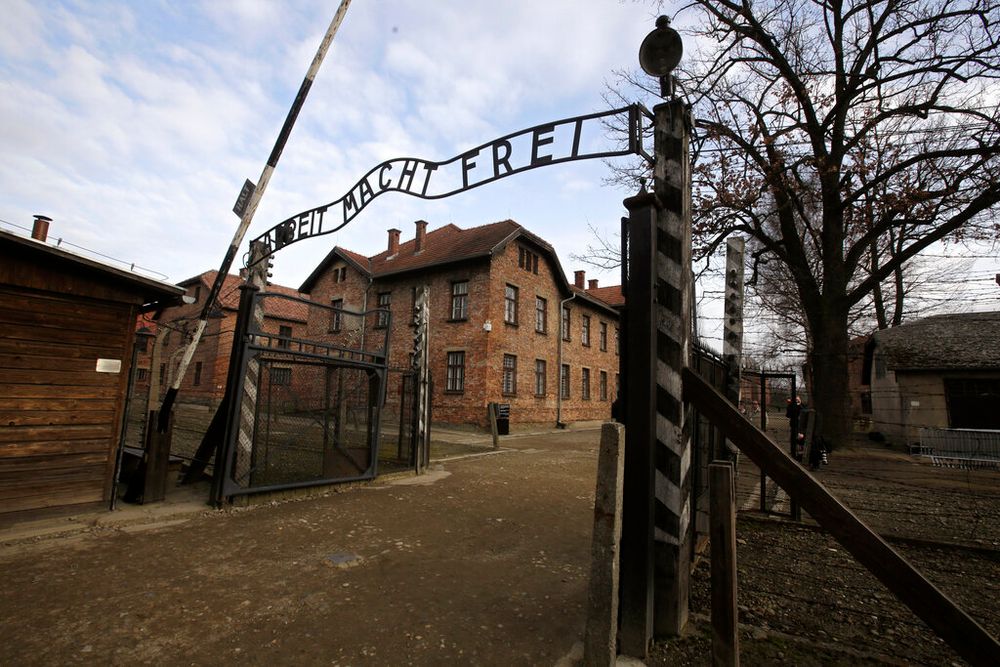 A view of the gate of the Auschwitz Nazi death camp in Oswiecim, Poland, January 27, 2020.