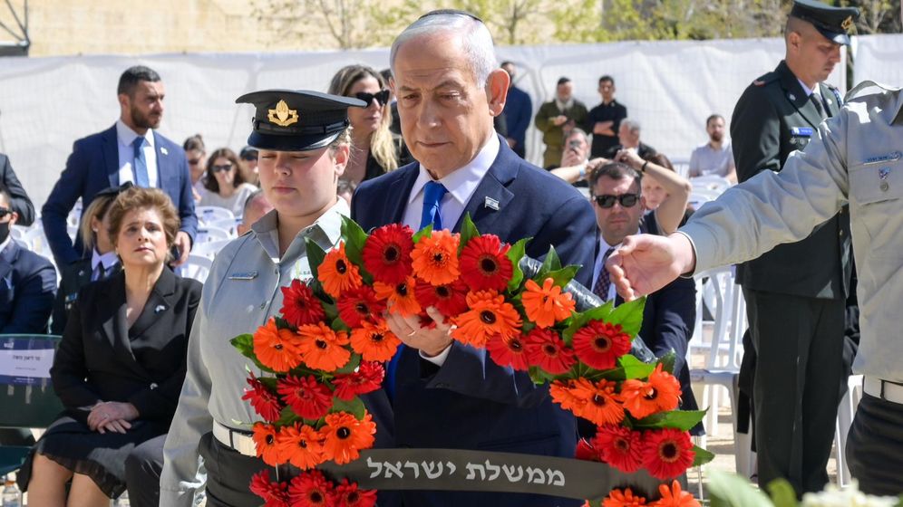 Prime Minister Benjamin Netanyahu at the wreath-laying ceremony at Yad Vashem on Holocaust Remembrance Day 2026
