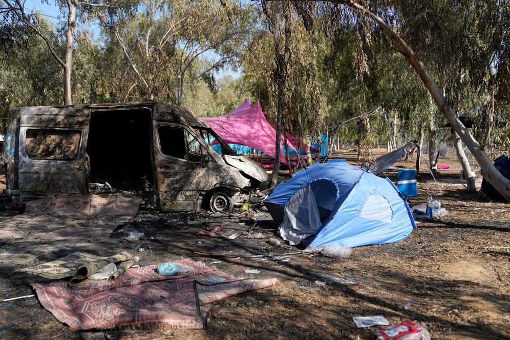 The site of the Nova music festival where revelers were killed and kidnapped on October 7 during the cross-border attack by Hamas militants is seen near Kibbitz Reim, southern Israel, October 12, 2023