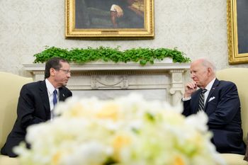 U.S. President Joe Biden (R) meets with Israel's President Isaac Herzog in the Oval Office of the White House in Washington, United States.
