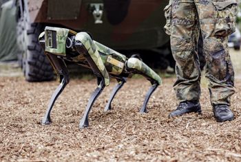 A multifunctional robot dog called 'Wolfgang' of the German Armed Forces is pictured in Munster, Germany, on July 11, 2022.
