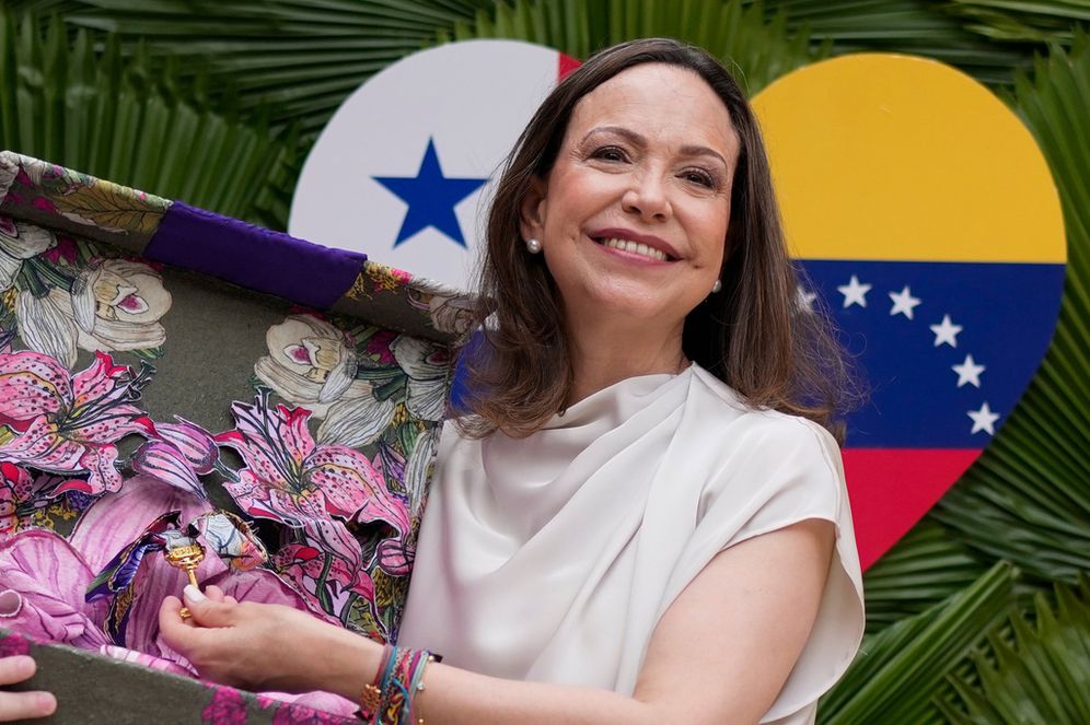 AP/Matias Delacroix La cheffe de l’opposition vénézuélienne María Corina Machado