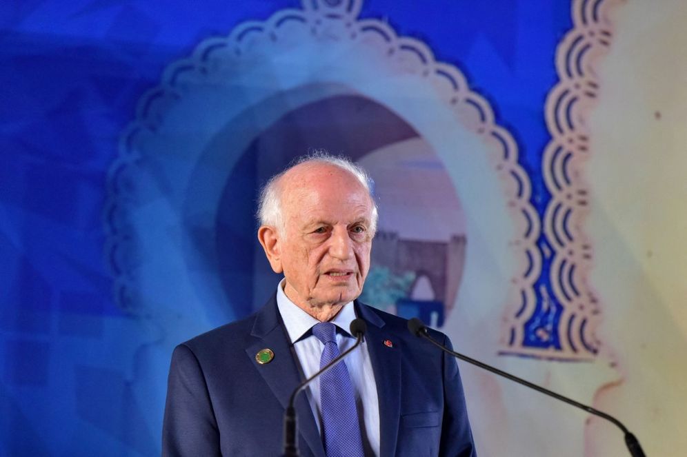 Andre Azoulay, senior adviser to the King of Morocco, recites a speech by the monarch during the 9th United Nations Alliance of Civilizations (UNAOC) Global Forum in Morocco's northern city of Fes.