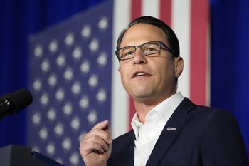 Pennsylvania Governor Josh Shapiro speaks at a campaign event in Scranton, Pennsylvania
