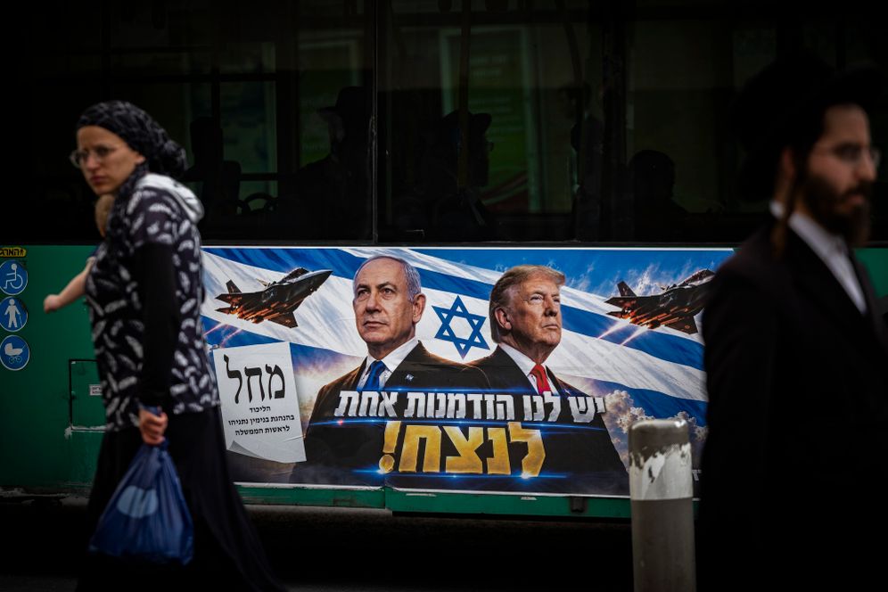 Photo by Yonatan Sindel/Flash90 An election campaign poster featuring Israeli Prime Minister and Likud party chairman Benjamin Netanyahu alongside US President Donald Trump is displayed on a bus in Jerusalem, ahead of Israel’s upcoming general elections, October 26, 2026.
