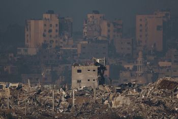 Destroyed buildings in the Gaza Strip, as seen from southern Israel.