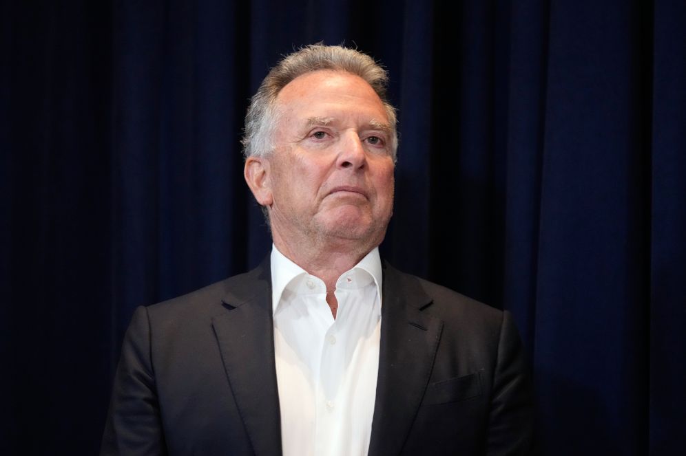 AP Photo/Mark Schiefelbein White House Special Envoy to the Middle East Steve Witkoff listens as President Donald Trump speaks at a news conference, Monday, March 9, 2026, at Trump National Doral Miami in Doral, Fla.
