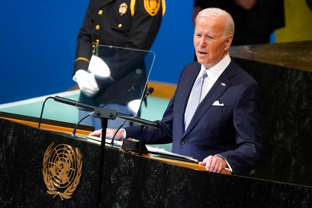 US President Joe Biden addresses the 77th session of the United Nations General Assembly in New York, the United States, on September 21, 2022.