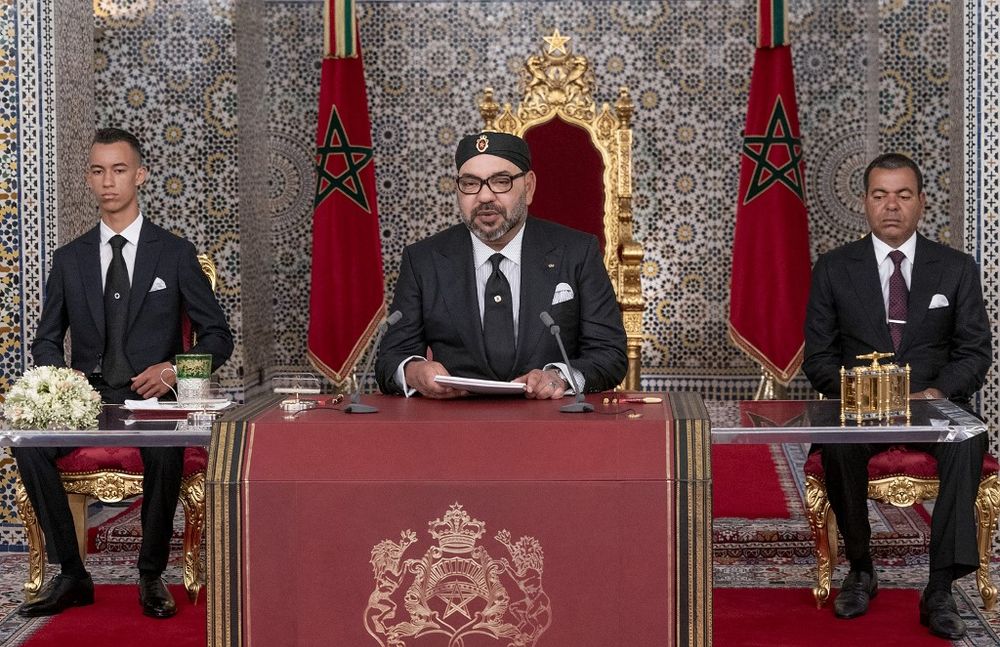 Morocco's King Mohammed VI (C) delivering a speech in Tetouan, Morocco.
