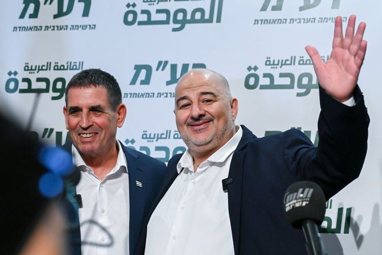 Head of Ra'am Mansour Abbas holds a joint press conference with new party member Yoav Segalovich in Nazareth. August 31, 2026. 