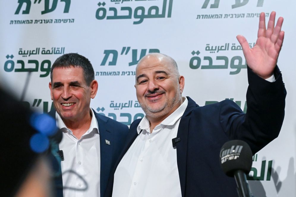 Photo by Michael Giladi/FLASH90 Head of Ra'am Mansour Abbas holds a joint press conference with new party member Yoav Segalovich in Nazareth. August 31, 2026.