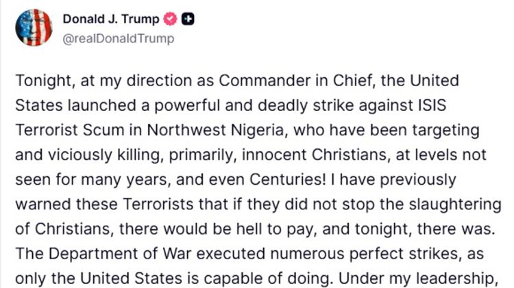 Message posted by Donald Trump to Truth Social 