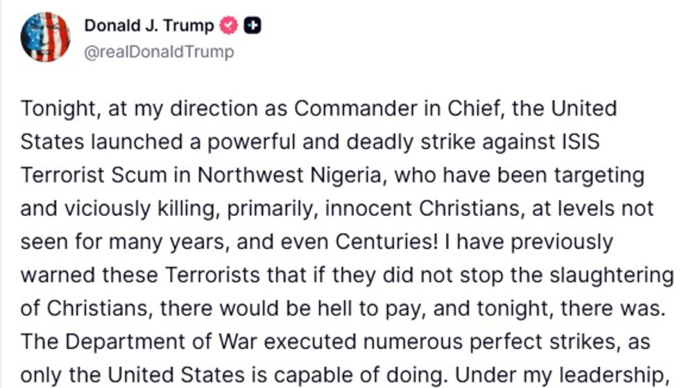 Message posted by Donald Trump to Truth Social 