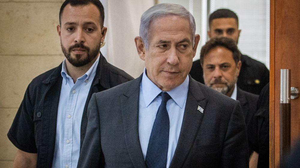 Prime Minister Benjamin Netanyahu at the Jerusalem District Court during the investigation of Case 1000