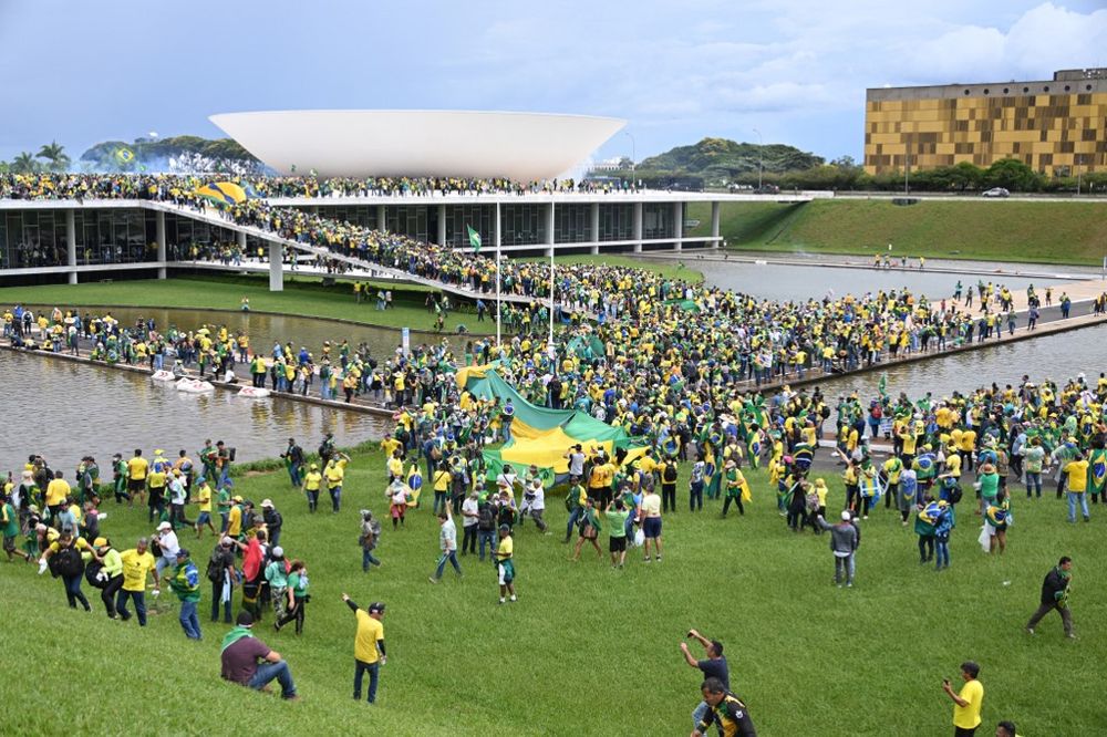 Supporters of Brazilian former President Jair Bolsonaro hold a demonstration at the Esplanada dos Ministerios in Brasilia, Brazil, on January 8, 2023.