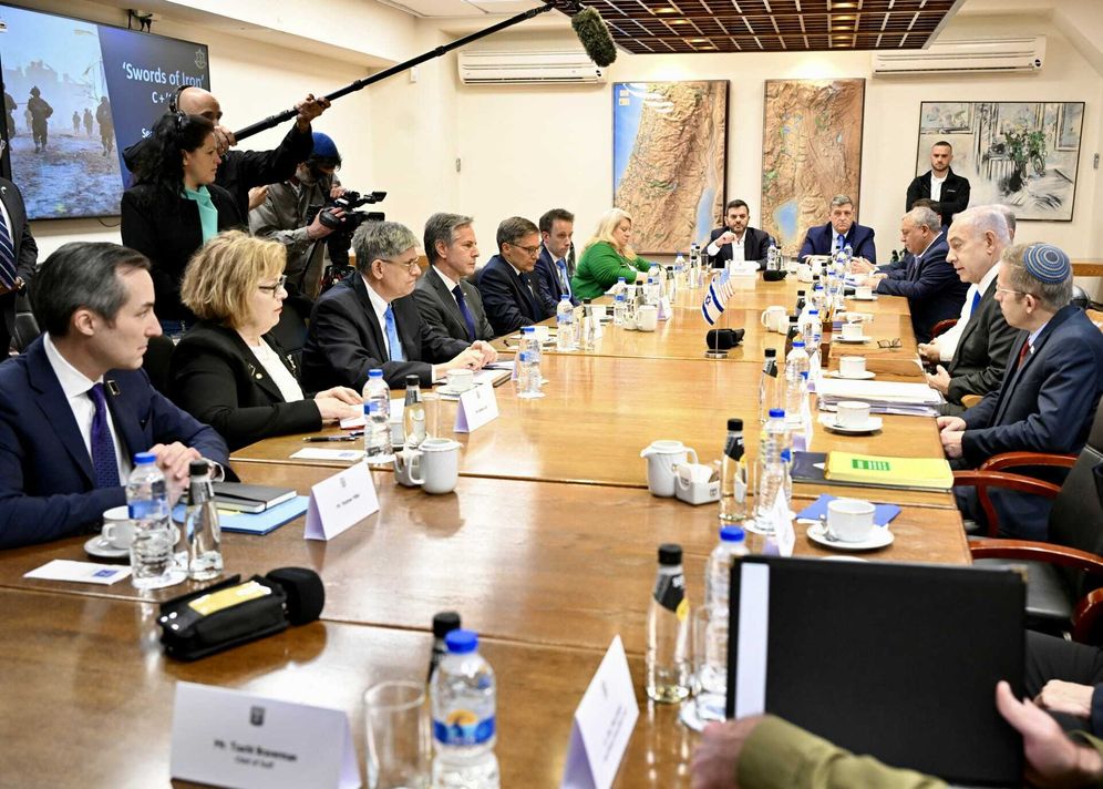 U.S. Secretary of State Antony J. Blinken meets with members of Israeli war cabinet at the Kirya military base in Tel Aviv, March 22, 2024.
