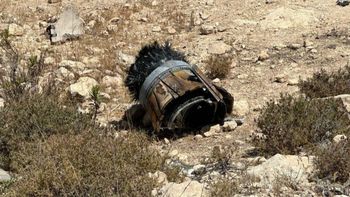 Fragments of the interceptor rocket seen near Hebron in the West Bank after a Houthi missile attack