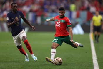 The Qatar 2022 World Cup semi-final soccer match between France and Morocco at the Al-Bayt Stadium in Al Khor, north of Doha on December 14, 2022.