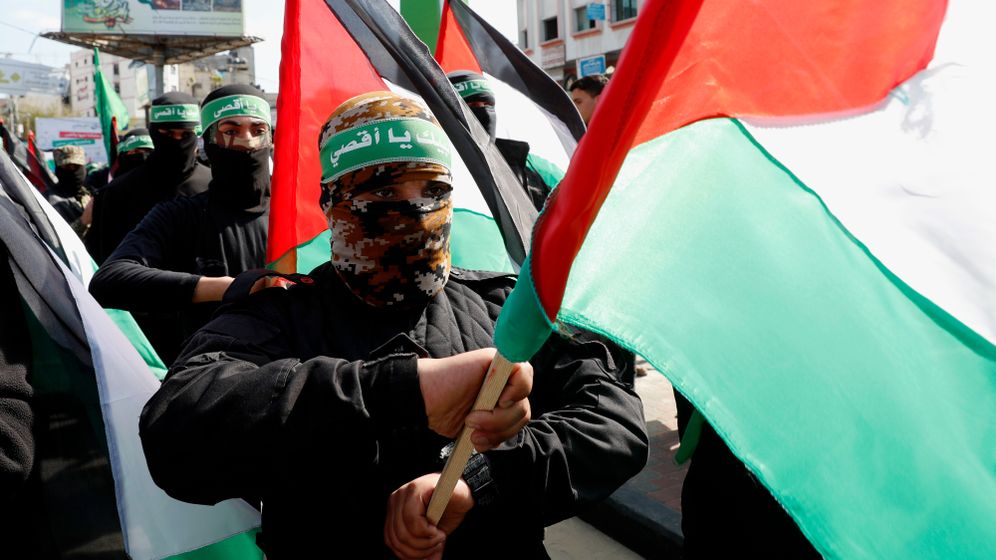 File photo of a Hamas terrorist during a march