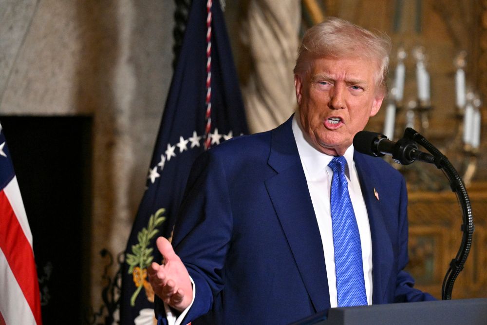 US President Donald Trump speaks at Mar-a-Lago in Palm Beach, Florida

