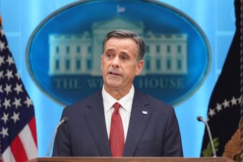 CIA Director John Ratcliffe speaks with reporters during a news conference with President Donald Trump in the James Brady Press Briefing Room at the White House, Monday, April 6, 2026, in Washington. (AP Photo/Mark Schiefelbein)
