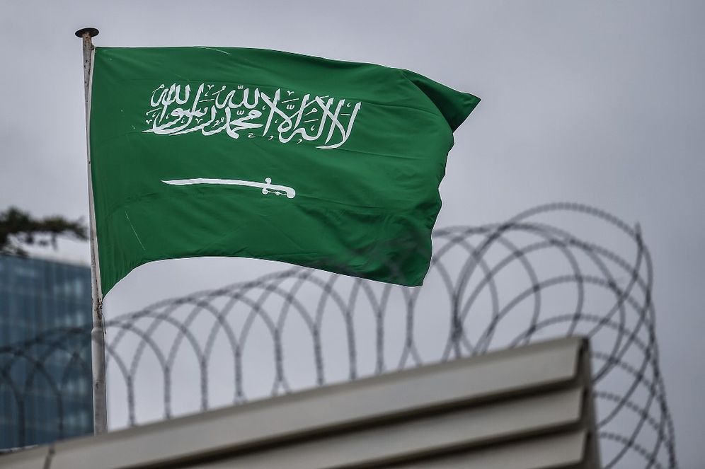 Saudi Arabia's flag flies on the top of their consulate building on January 10, 2019 in Istanbul, Turkey.