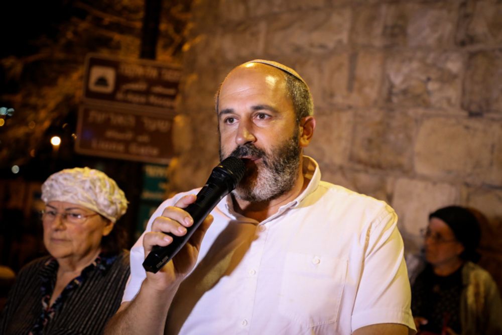 Deputy Mayor of Jerusalem Arieh King speaks during a protest march around the walls of Jerusalem's Old City, July 17, 2021.