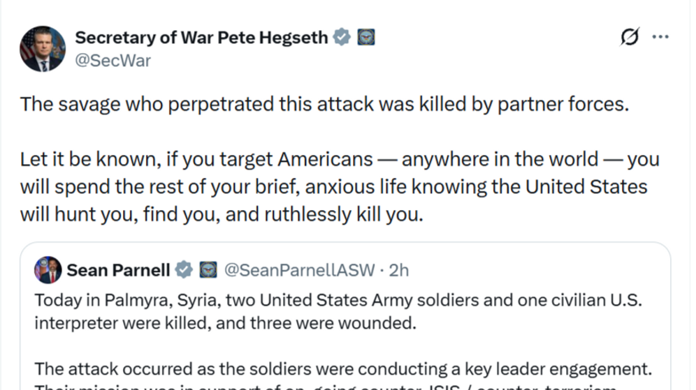 Post by U.S. Defense Secretary Pete Hegseth