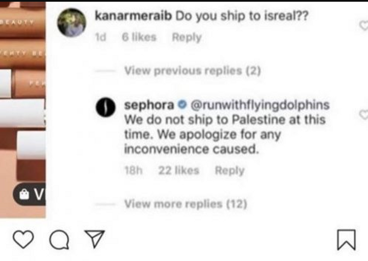 La Chaîne Sephora Précise Sur Instagram Ne Pas "livrer En Palestine
