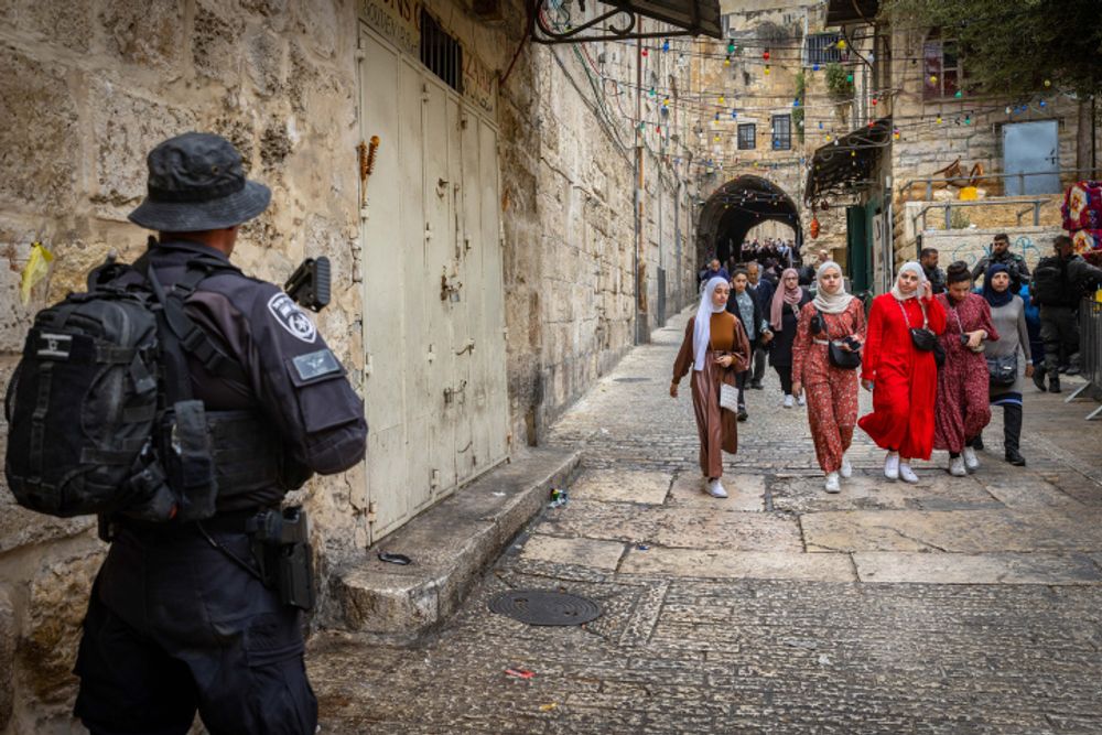 Israeli police officers guard in Jerusalem Old City, during Friday prayers of the Muslim holy month of Ramadan, April 22, 2022.