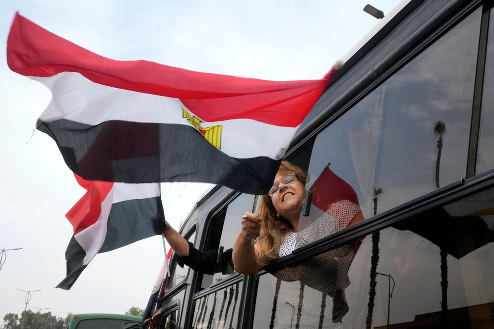 مصرية تلوح بعلم مصر