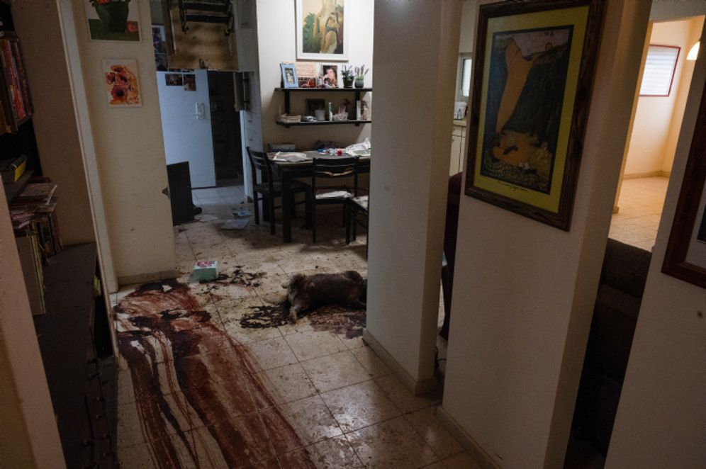 Traces of massacres committed by Hamas in a house on Kibbutz Be'eri