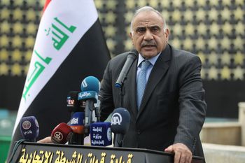 Iraq's Prime Minister Adel Abdel Mahdi speaks during a symbolic funeral ceremony in Baghdad on October 23, 2019.