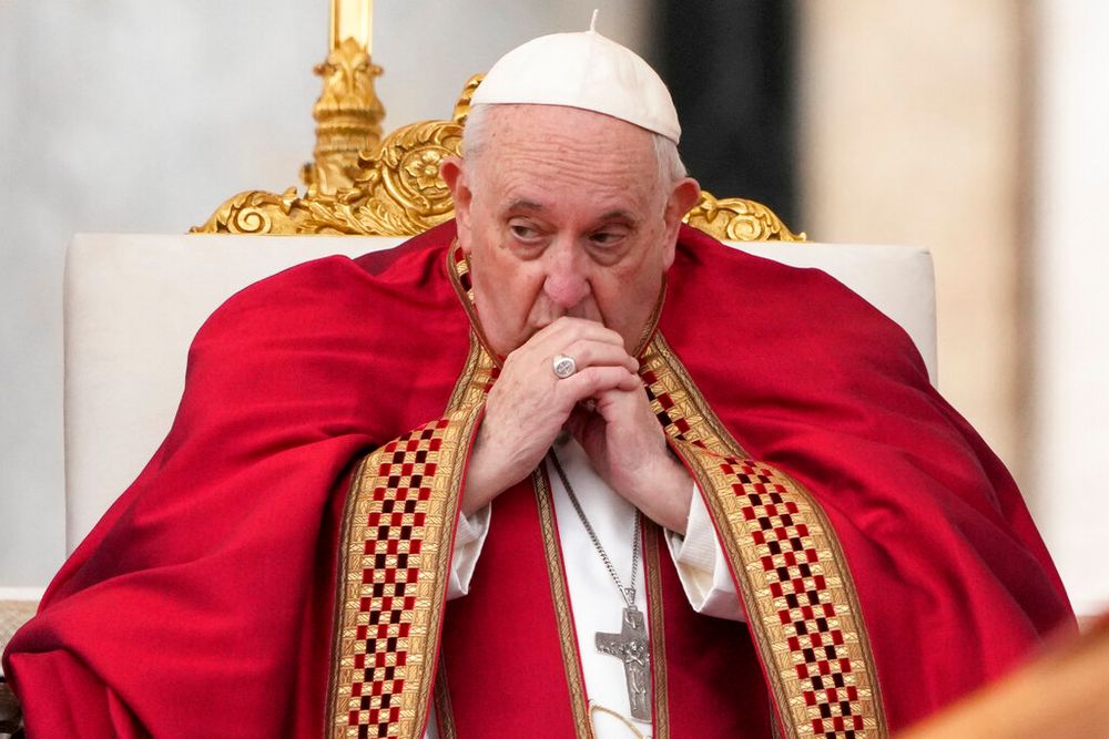Pope Francis during the funeral mass for late Pope Emeritus Benedict XVI in St. Peter's Square at the Vatican.