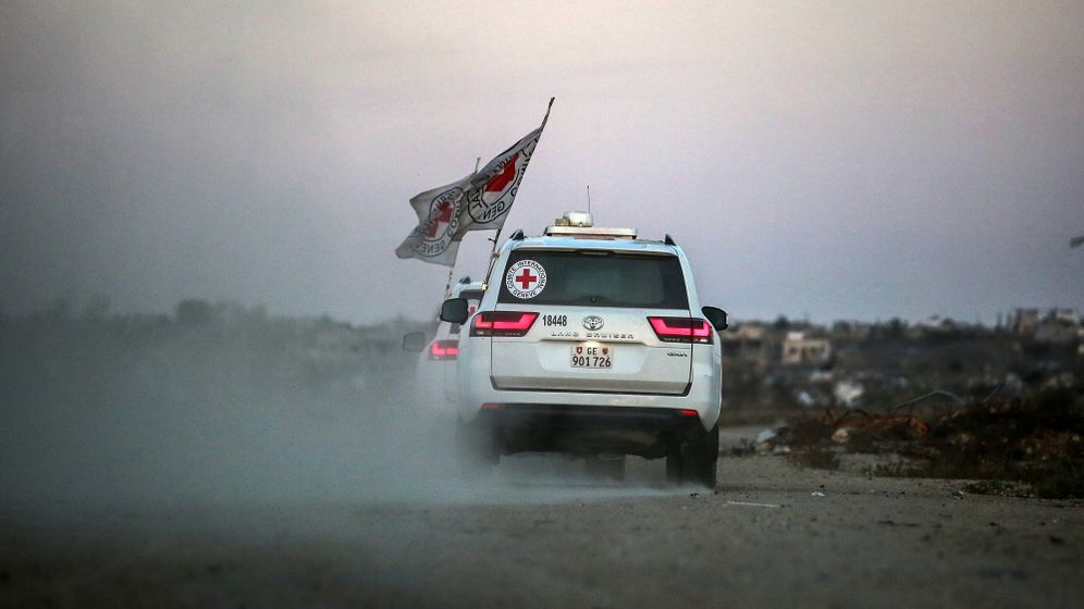 Red Cross vehicle in the Gaza Strip during the hostage rescue, October 2025