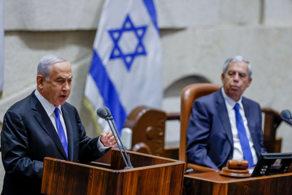 Leader of the Opposition and head of the Likud party Benjamin Netanyahu at the assembly hall of the Knesset, Jerusalem on May 11, 2022.