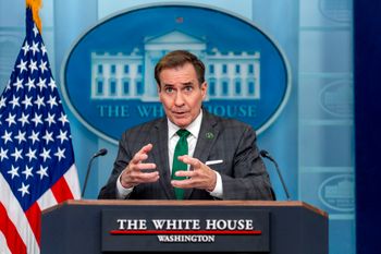 White House national security communications adviser John Kirby speaks during a press briefing at the White House in Washington, Friday, March 15, 2024.