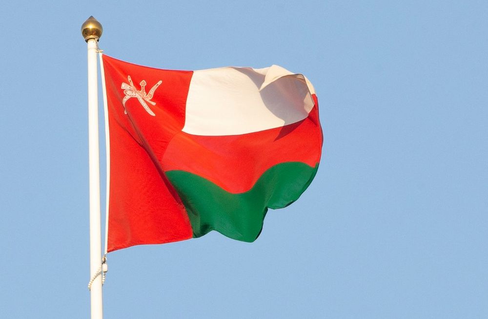 A picture taken on September 18, 2020, shows Oman's national flag waving in the wind in the capital of Muscat, Oman.