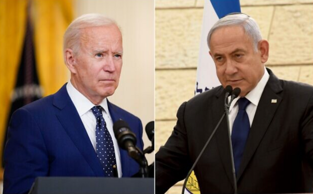 Split image of U.S. President Joe Biden and Israeli Prime Minister Benjamin Netanyahu.