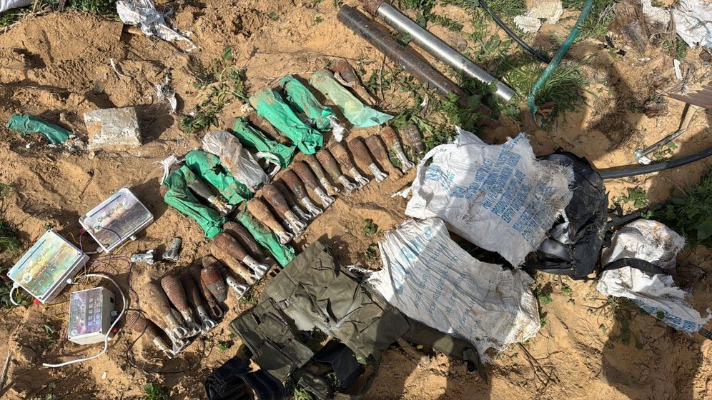 110 mortar shells, several rockets, and military equipment discovered by the IDF in UNRWA bags in the southern Gaza Strip