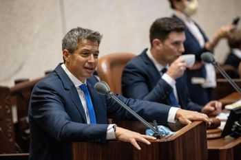 Minister of Communications Yoaz Hendel speaks during a plenary session at the assembly of the Knesset, the Israeli Parliament in Jerusalem, July 14, 2021.