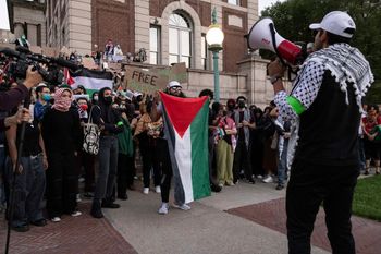 Pro-Palestinian demonstrators gather for a protest at Columbia University, Oct. 12, 2023, in New York.
